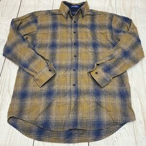 Pendleton Blue and Tan Plaid Fireside Wool Shirt Large